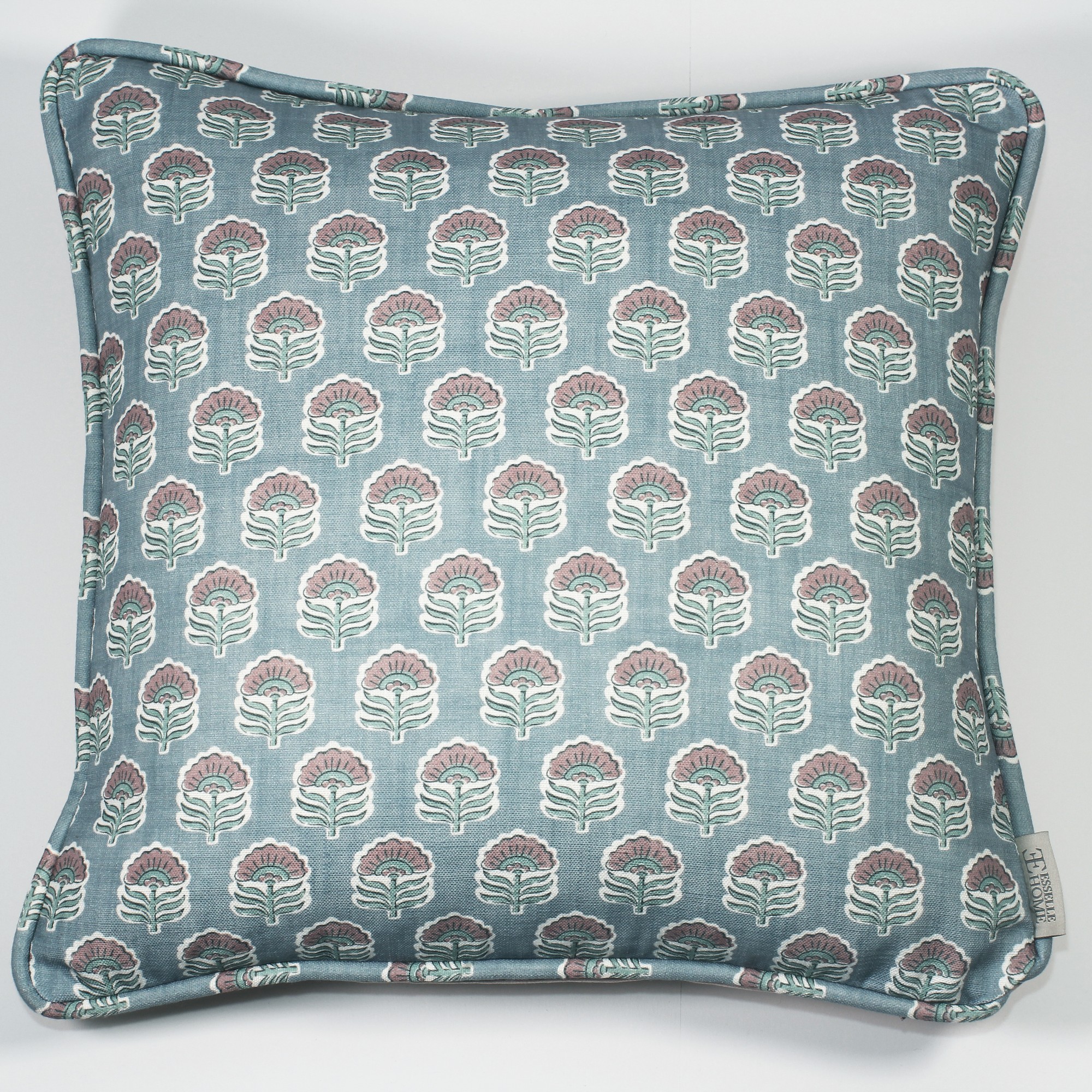 Wallington Floral Modern Cushion In Slate Dusky Pink